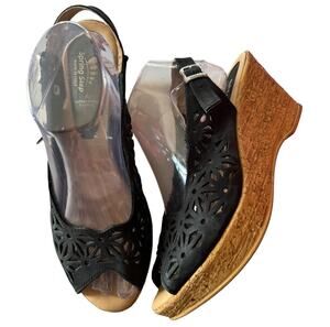 Spring Step Footsie Women's Slingback 3" Wedge Sandals in black size 41 9.5-10
